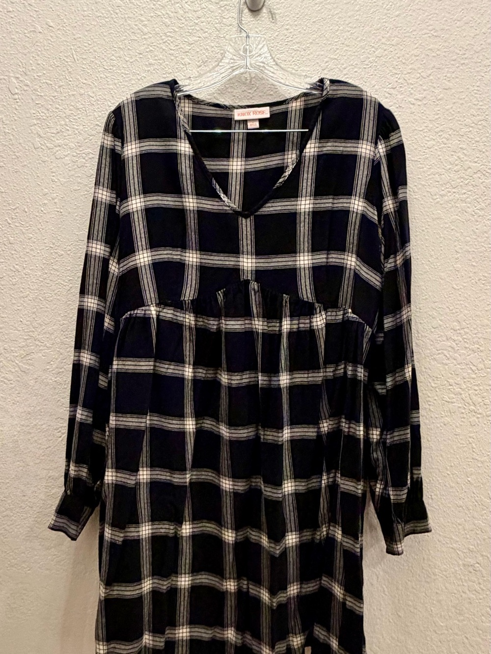 Knox Rose Black and White Plaid Long Sleeve Dress - Large